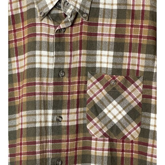 NEW Thunder Olive Green & Red Plaid Button Down Flannel Long Sleeve Shirt Medium - Picture 3 of 5